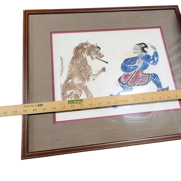 Chinese Temple stone rubbing Framed Art Lion chasing man - Picture 3 of 12